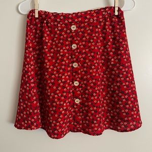 Good Luck Gem red floral midi skirt